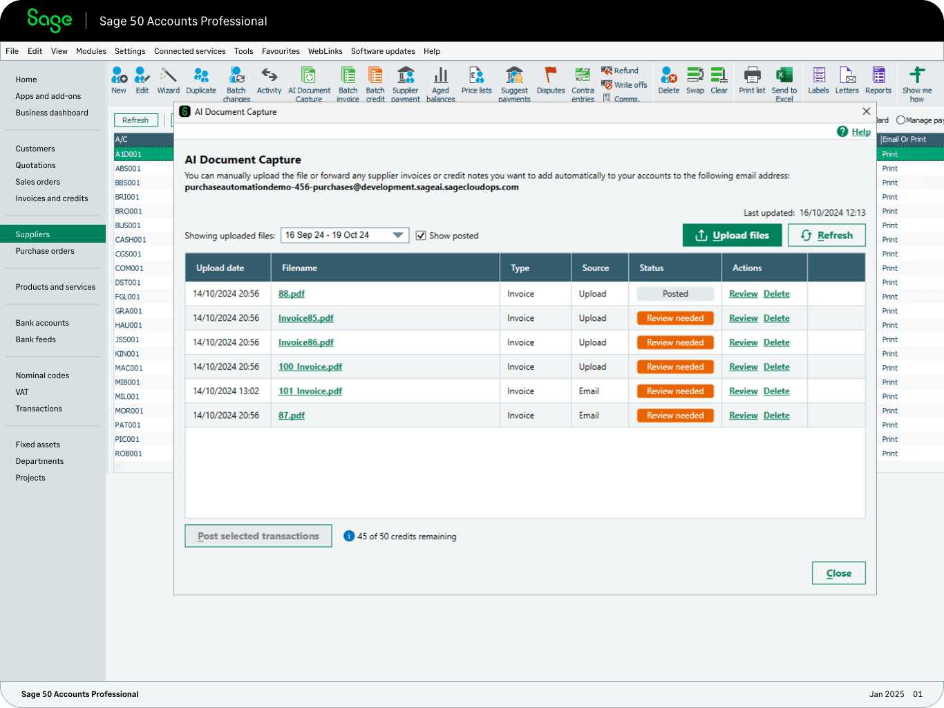 Official Sage 50 Accounts document capture screenshot